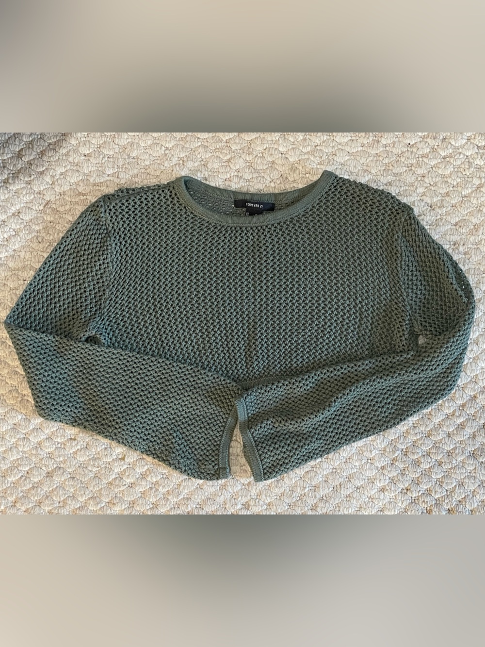 Forever 21 Green Crop Crochet Sweater
